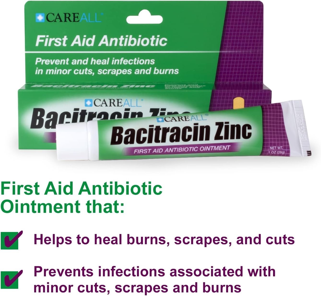 CareAll Bacitracin Zinc Ointment 1oz 4 Pack First Aid Antibiotic for Cuts Burns
