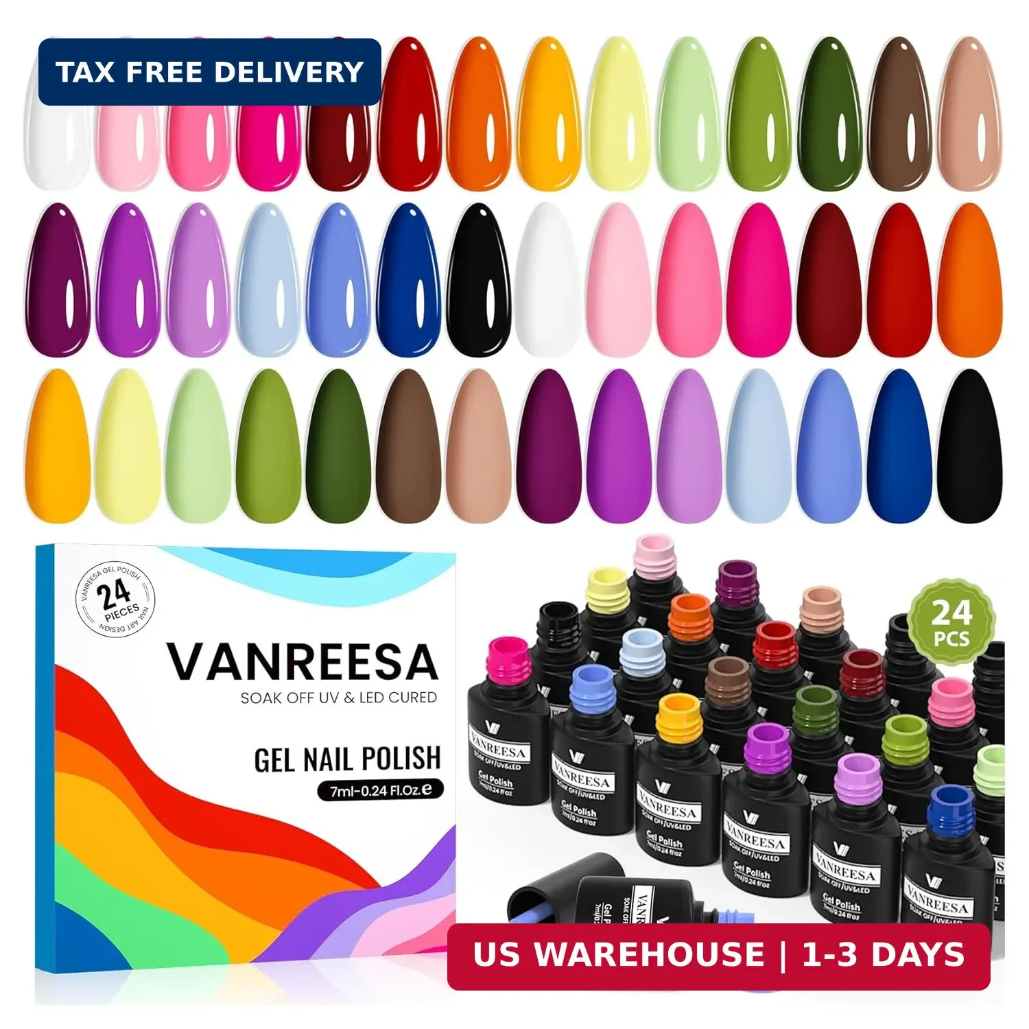 VANREESA 24 Pcs Gel Nail Polish Set, 21 Colors Gel Polish with Base Coat Glossy