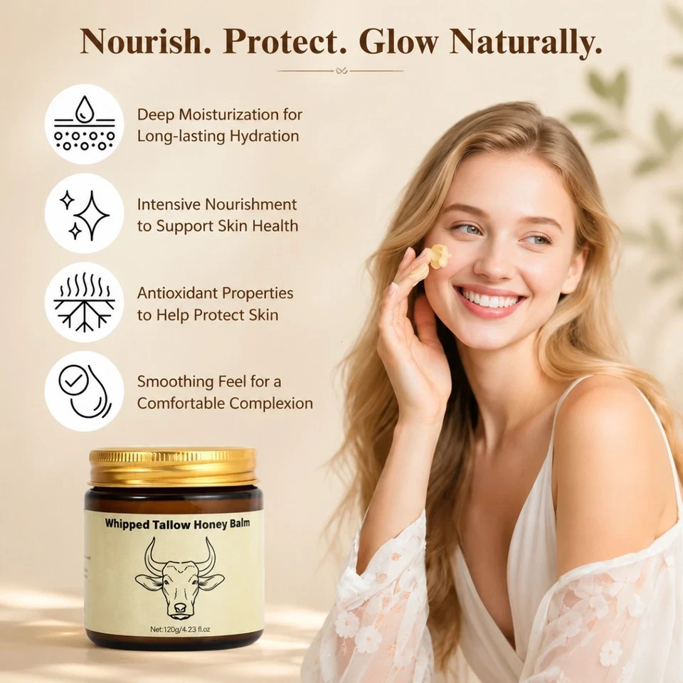 Lopeie Whipped Tallow Honey Balm, All-Natural Moisturizer for Face & Body