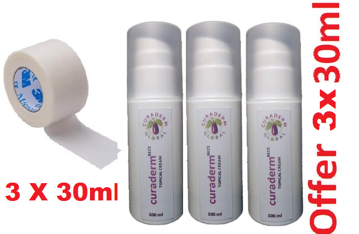3 X Curaderm BEC5: Visible Results! Cream + FREE Micropore + FREE Shipping (US)