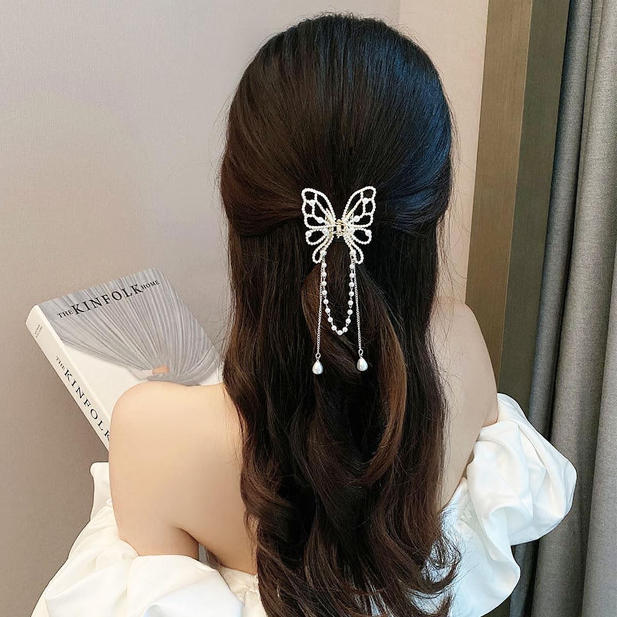 GeoGeoDIY 4 PCS Butterfly Tassel Hair Clip Set, 4 Count (Pack of 1), Gold