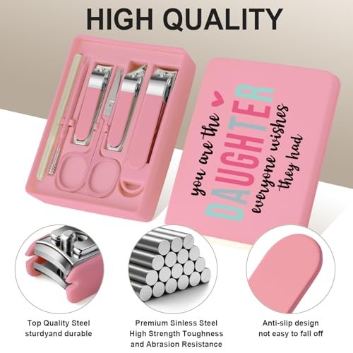 6-Piece Nail Clipper Set with Nail File, Tweezers and ingrown Daughtere Pink