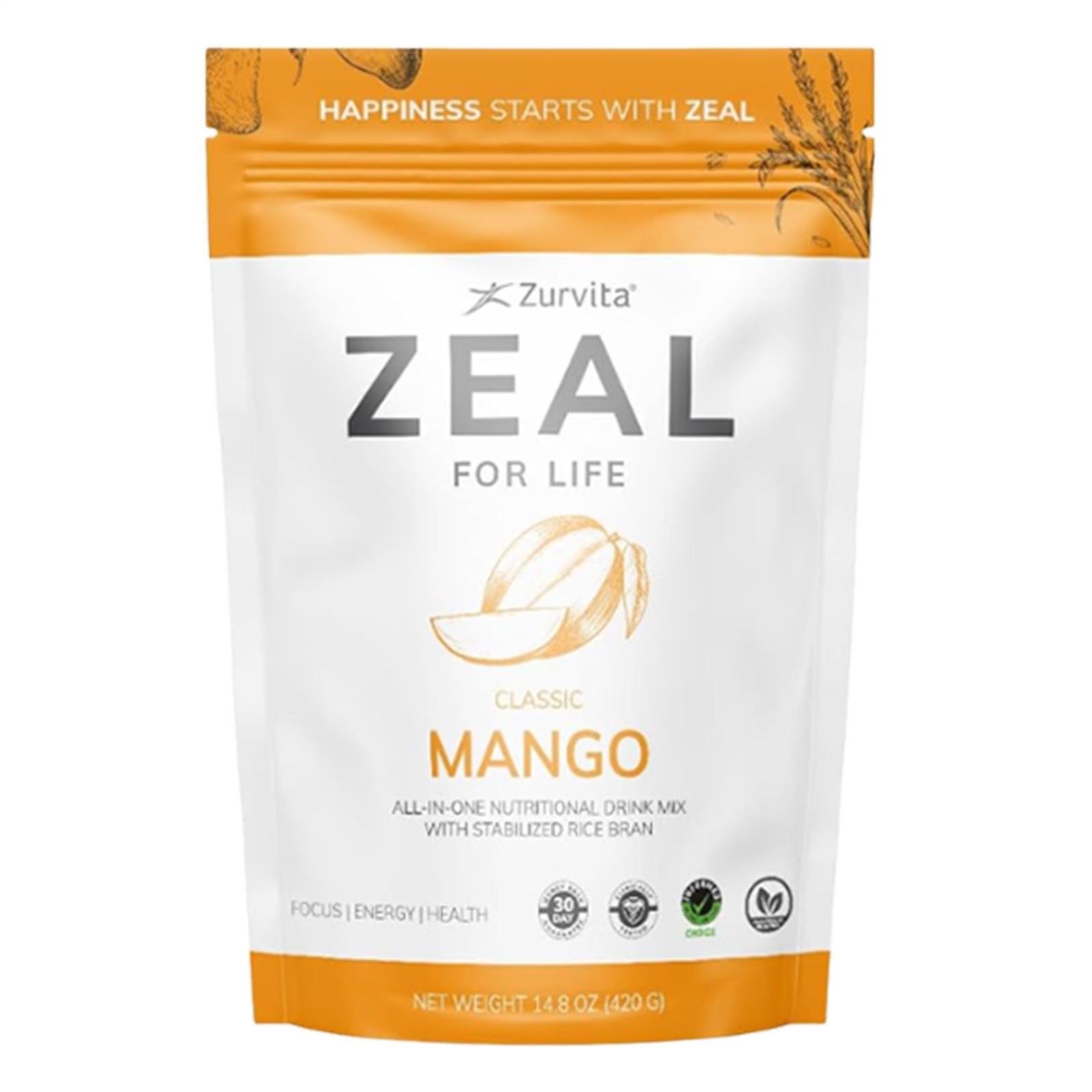 Zurvita Zeal For Life Wellness Drink Mix – Mango Flavor – Gluten-Free 30 Serving