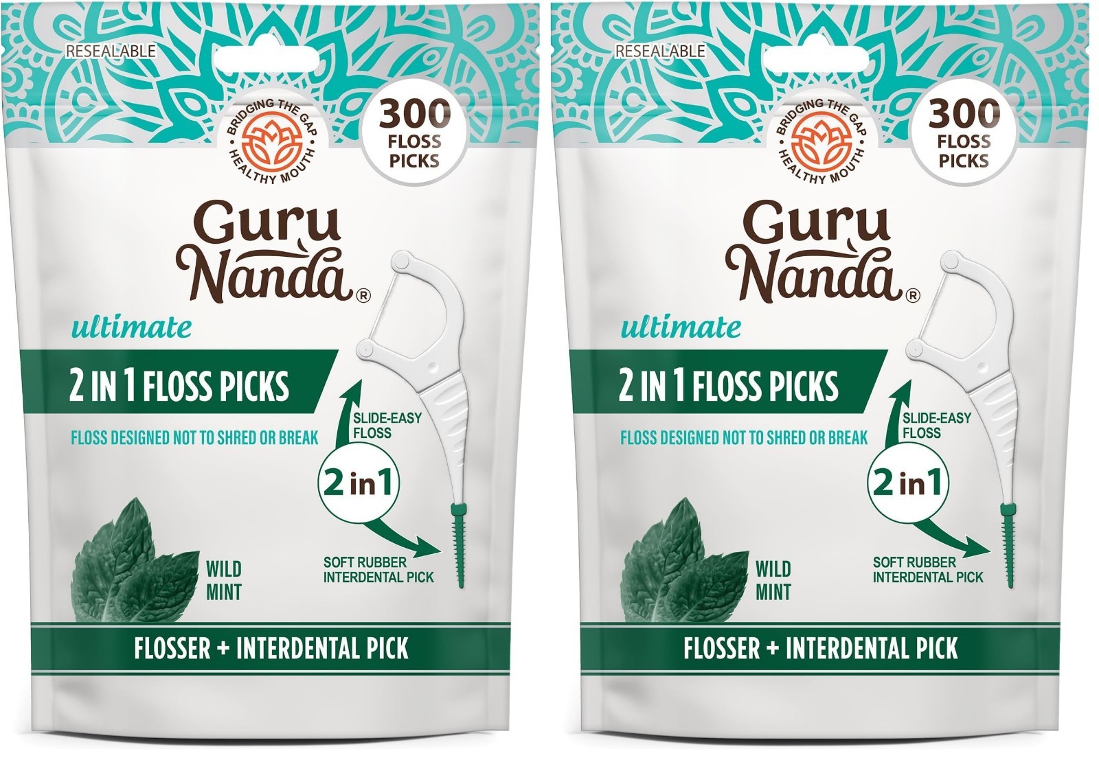 2-in-1 Dental Floss Picks – Non-Slip Grip, Easy Slide, No Break Flosser – Mint F