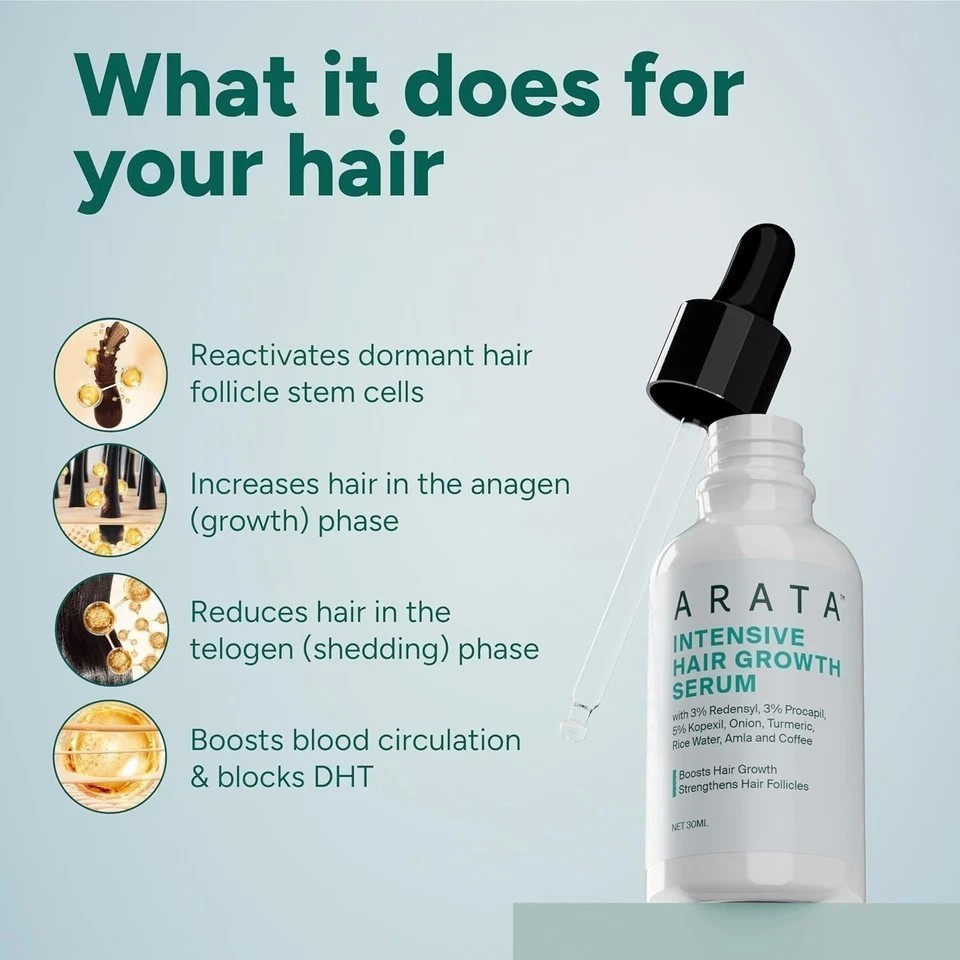 Arata Hair Growth Serum 30ml | 3% Redensyl | Hairfall Control | Men & Women
