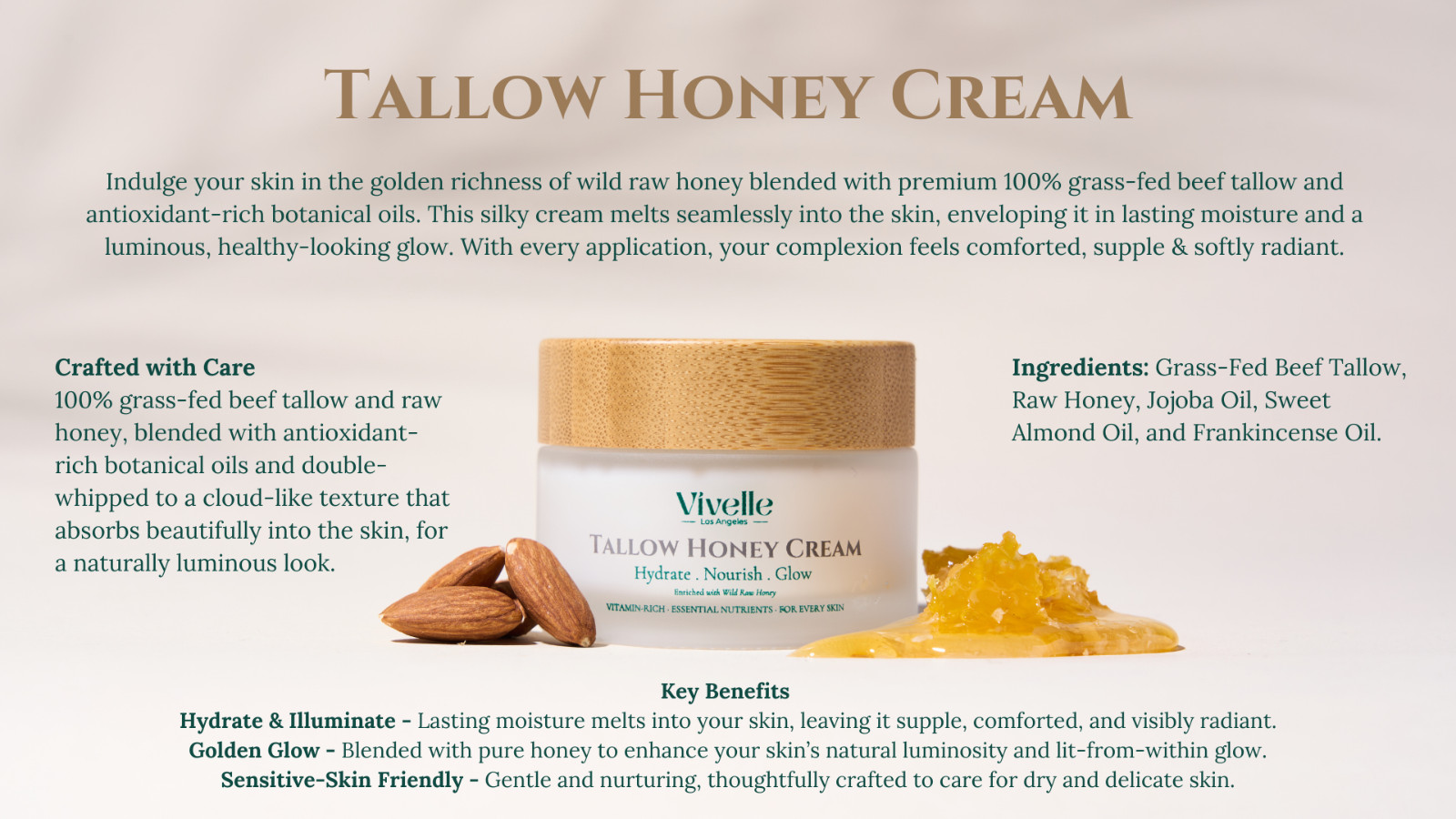 2 Pack Grass Fed Beef Tallow Honey Face Cream Moisturizer Dry Sensitive Skin 3.6