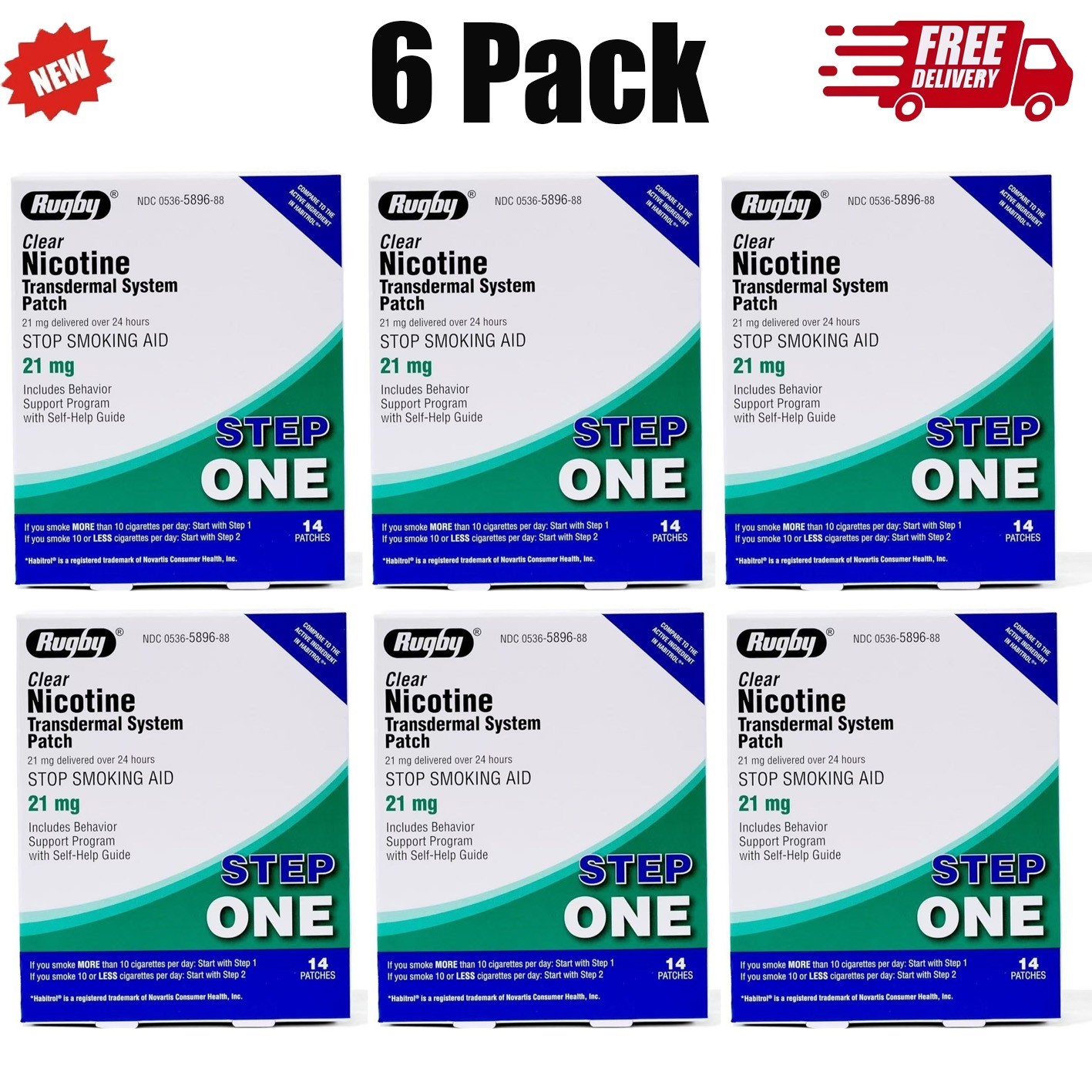 Rugby Clear Nicotine 21mg Transdermal System Patch Step Exp 06/2027
