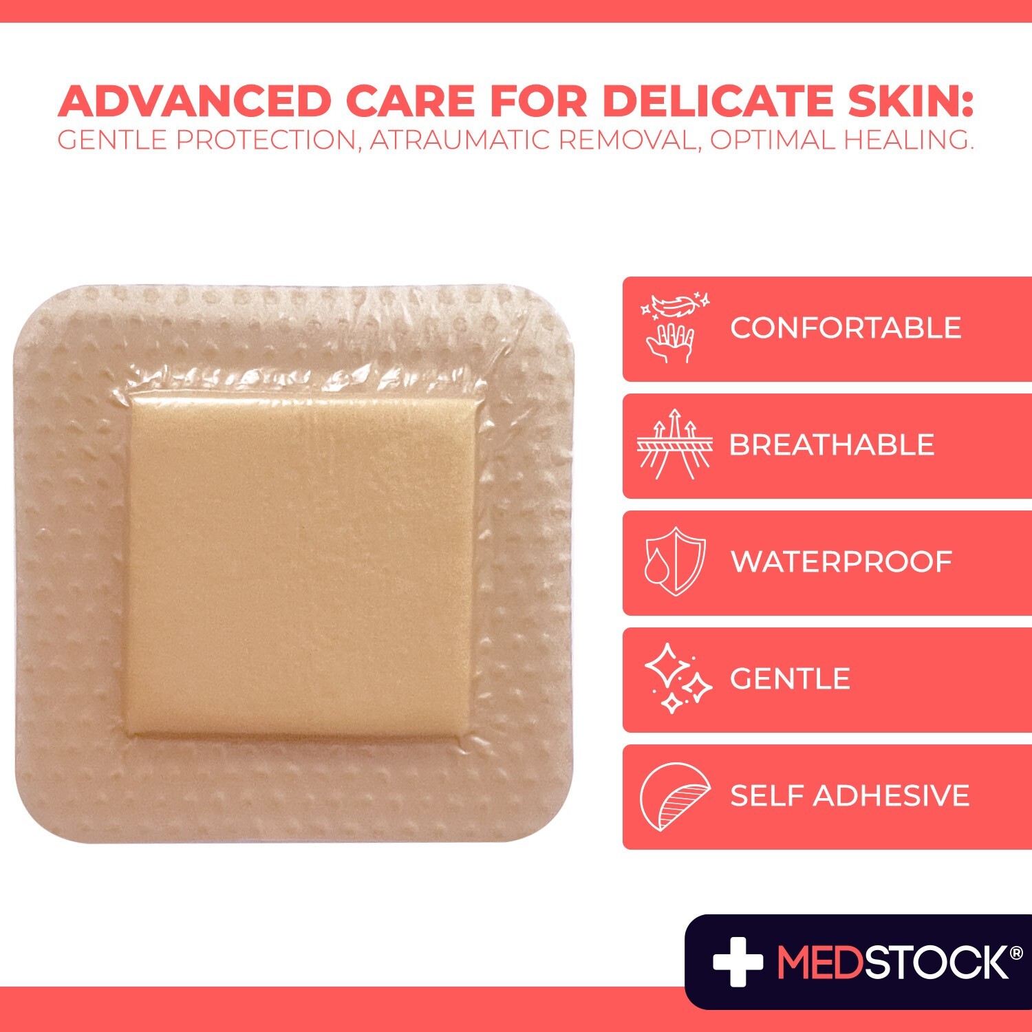 MEDSTOCK Silicone Foam Lite Dressing with Border – 2″ x 2″ (Box of 10)