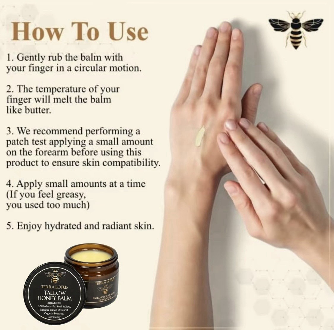 Tallow Honey Balm-Natural Skin Moisturizer-Grass-Fed Beef Talkow,Raw Honey Olive