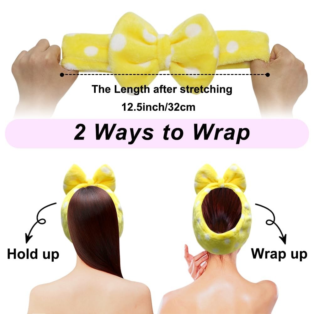 Sweet Super Soft Caroset Polka Dots Wash Cosmetic Headband Hairlace yellow po…