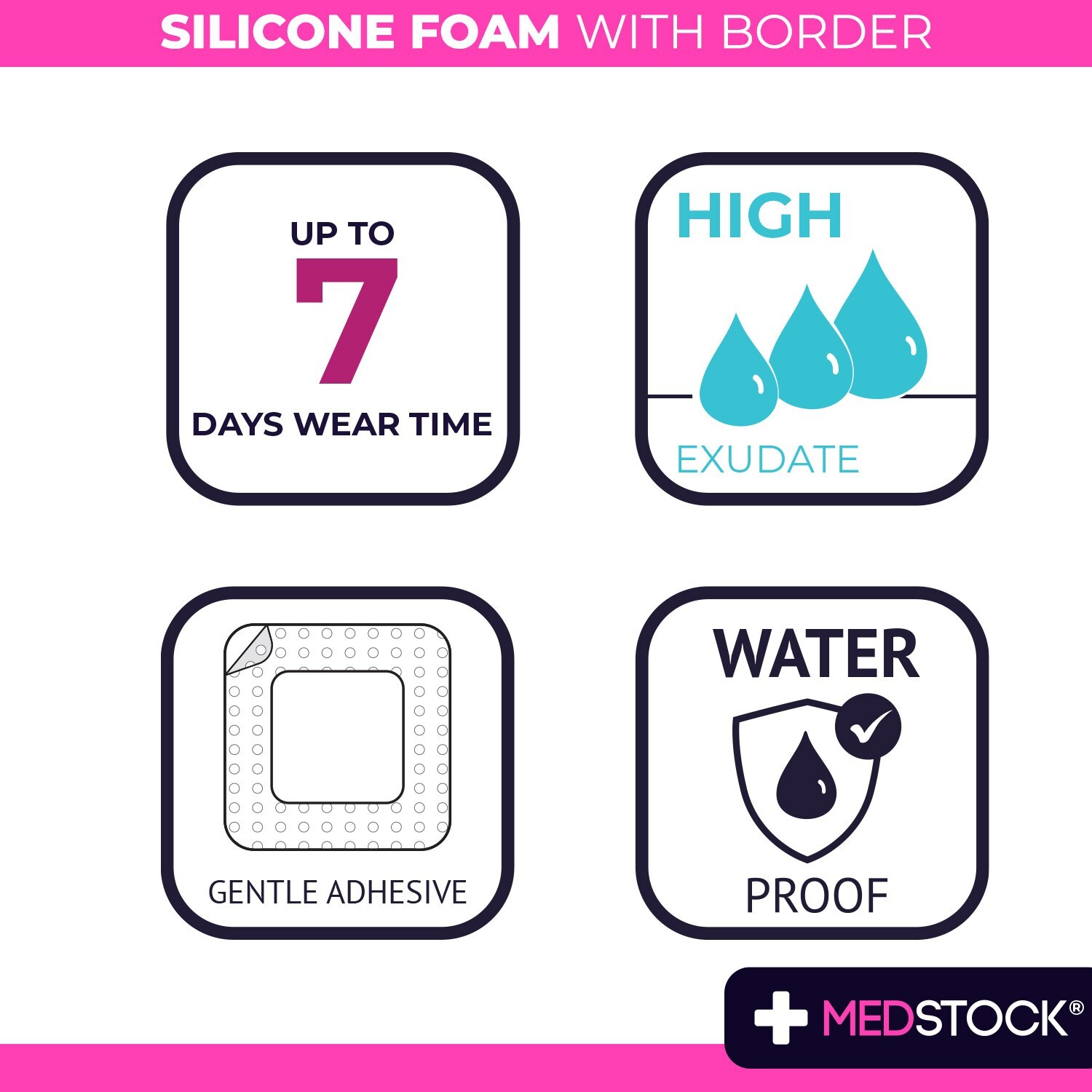 MEDSTOCK Silicone Foam Dressing with Border – 6″ x 6″ (Box of 5)