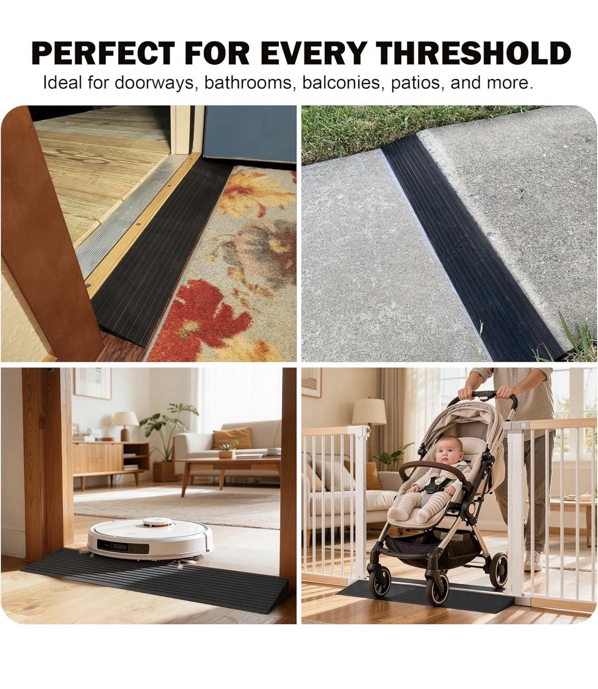 Nuvium 1.6 in Rise Rubber Threshold Ramp Anti-Slip Waterproof 2000 lb