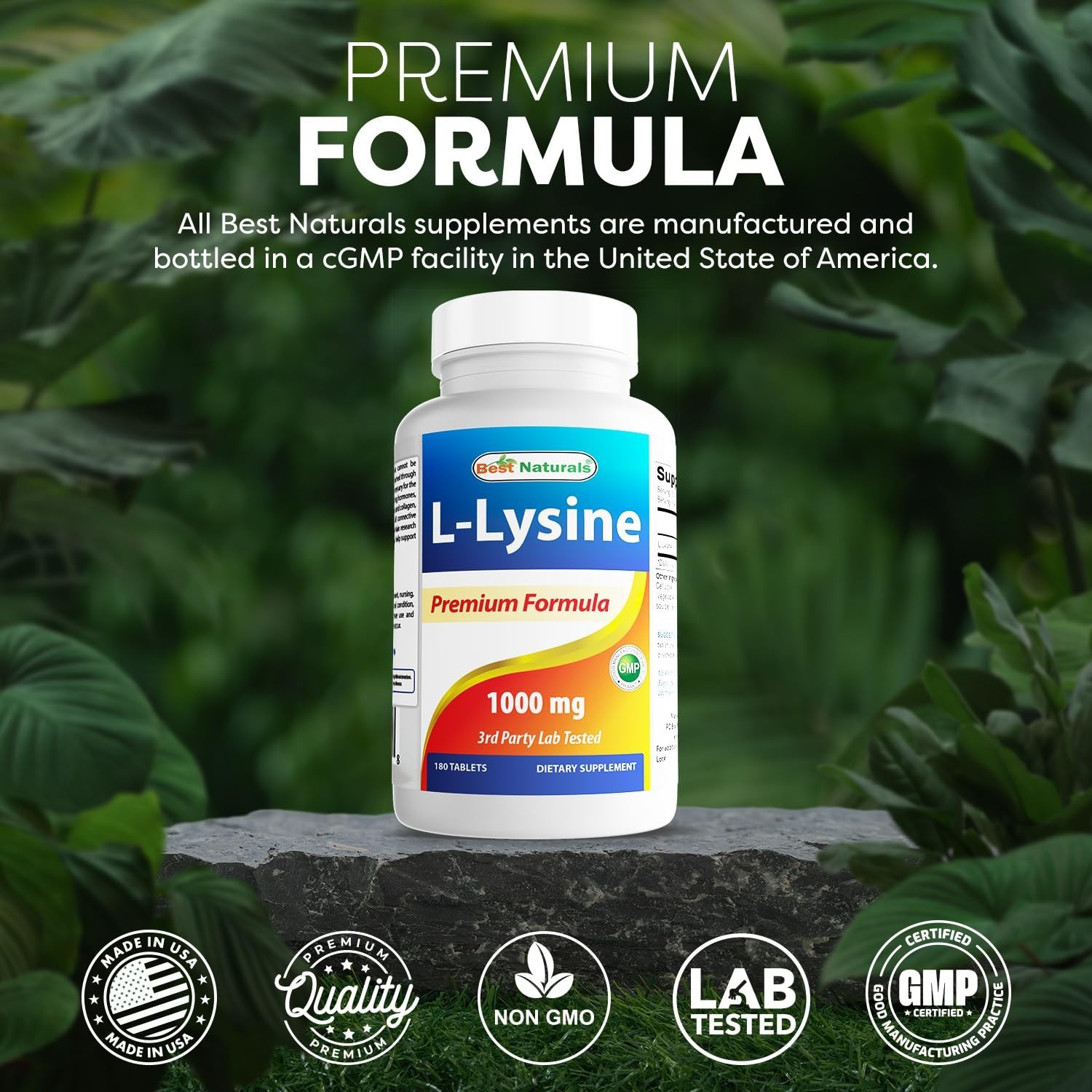 L-Lysine 1000mg – 180 Tablets, Immune Support, Muscle Recovery, 3 Bottles