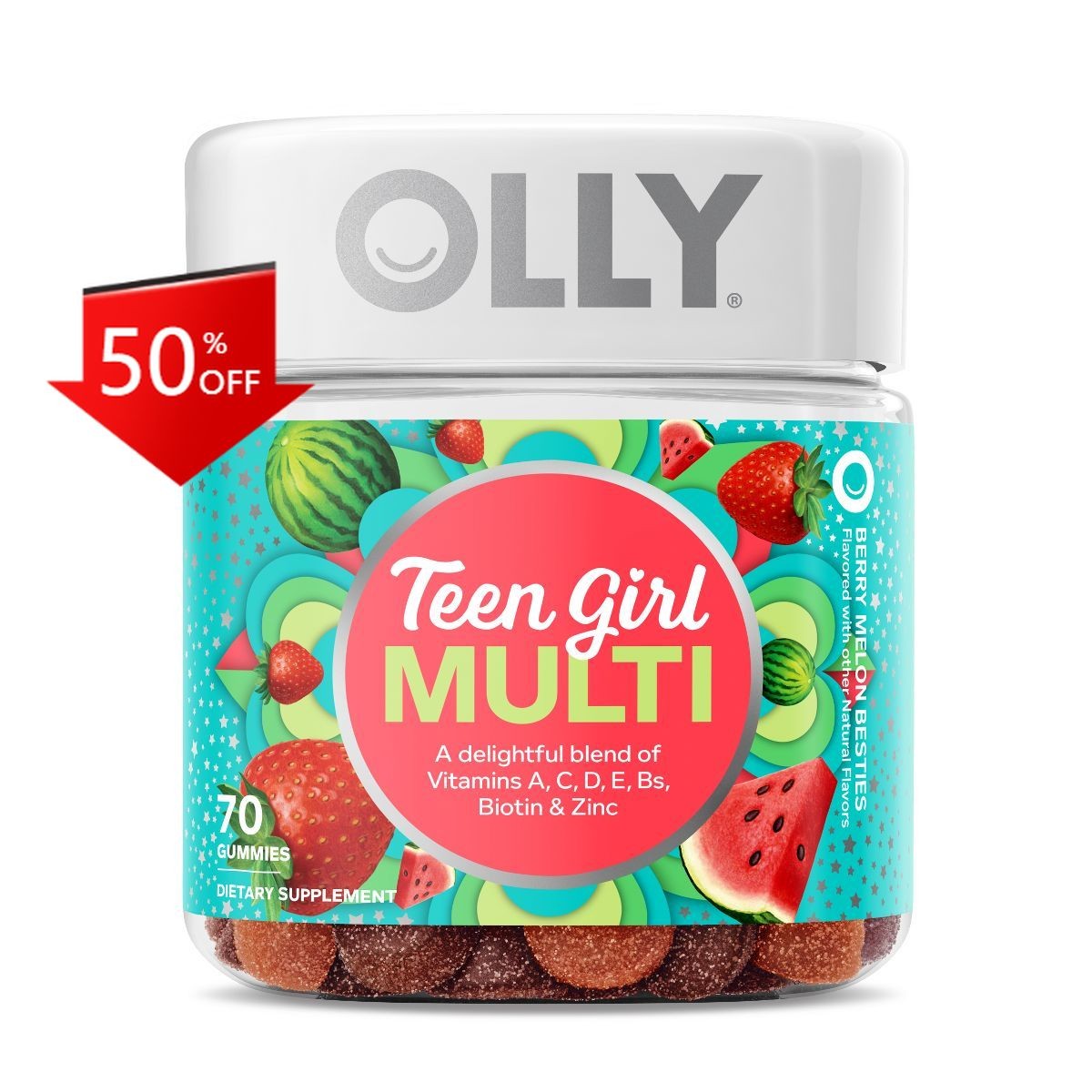 OLLY Teen Girl Multivitamin Gummies – Berry Melon – 70ct: Gluten-Free