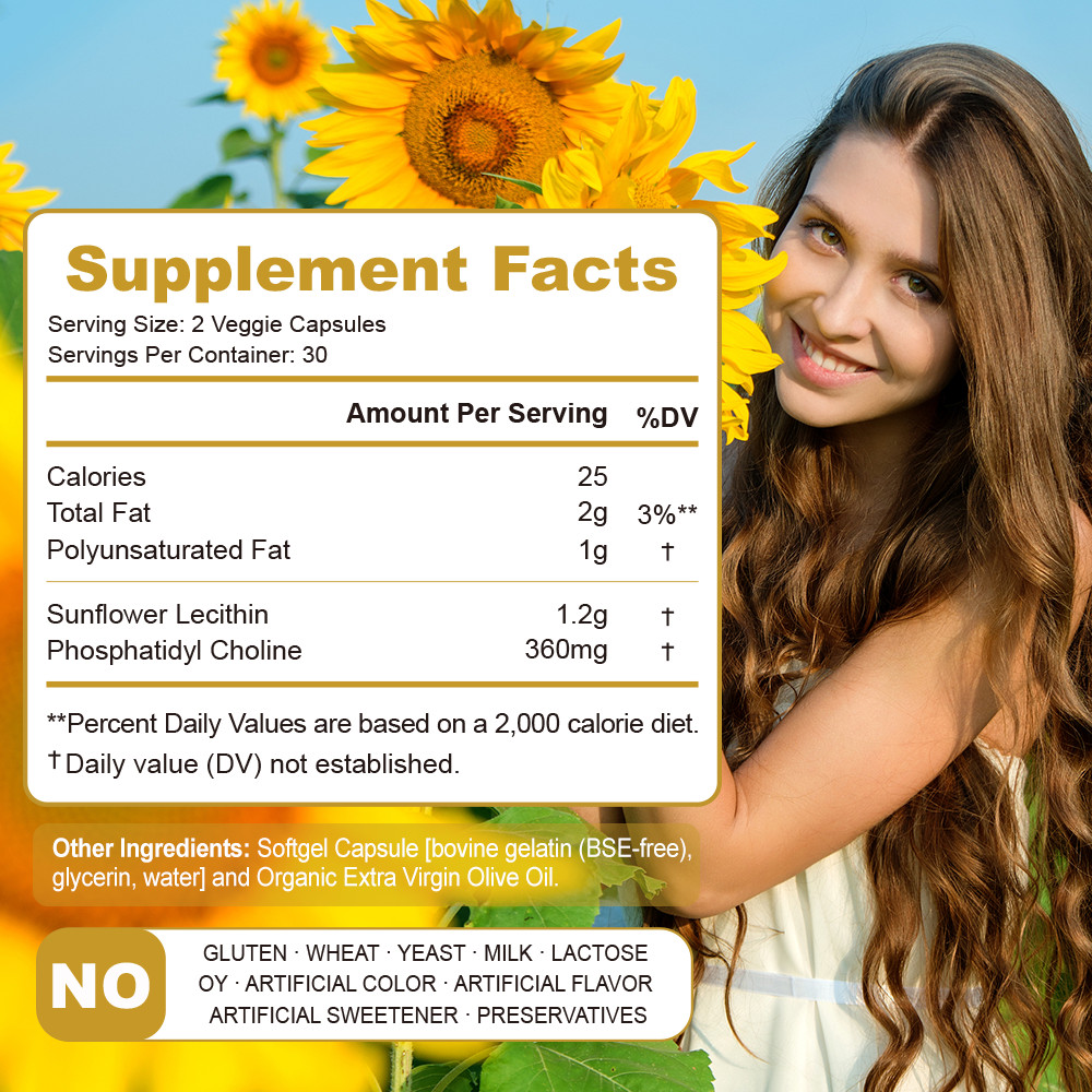 Sunflower Lecithin 1200mg with 360mg Phosphatidyl Cholin Prostate Support Health