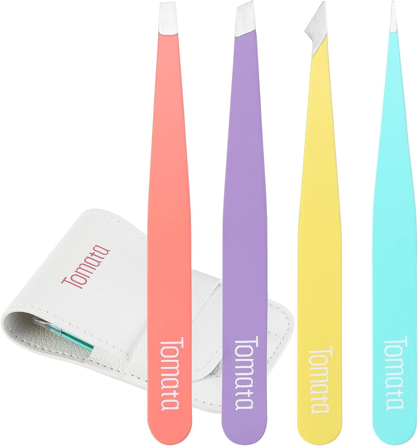 Tomata Tweezers for Eyebrows, Slant Tip and Pointed Eyebrow Tweezer Set
