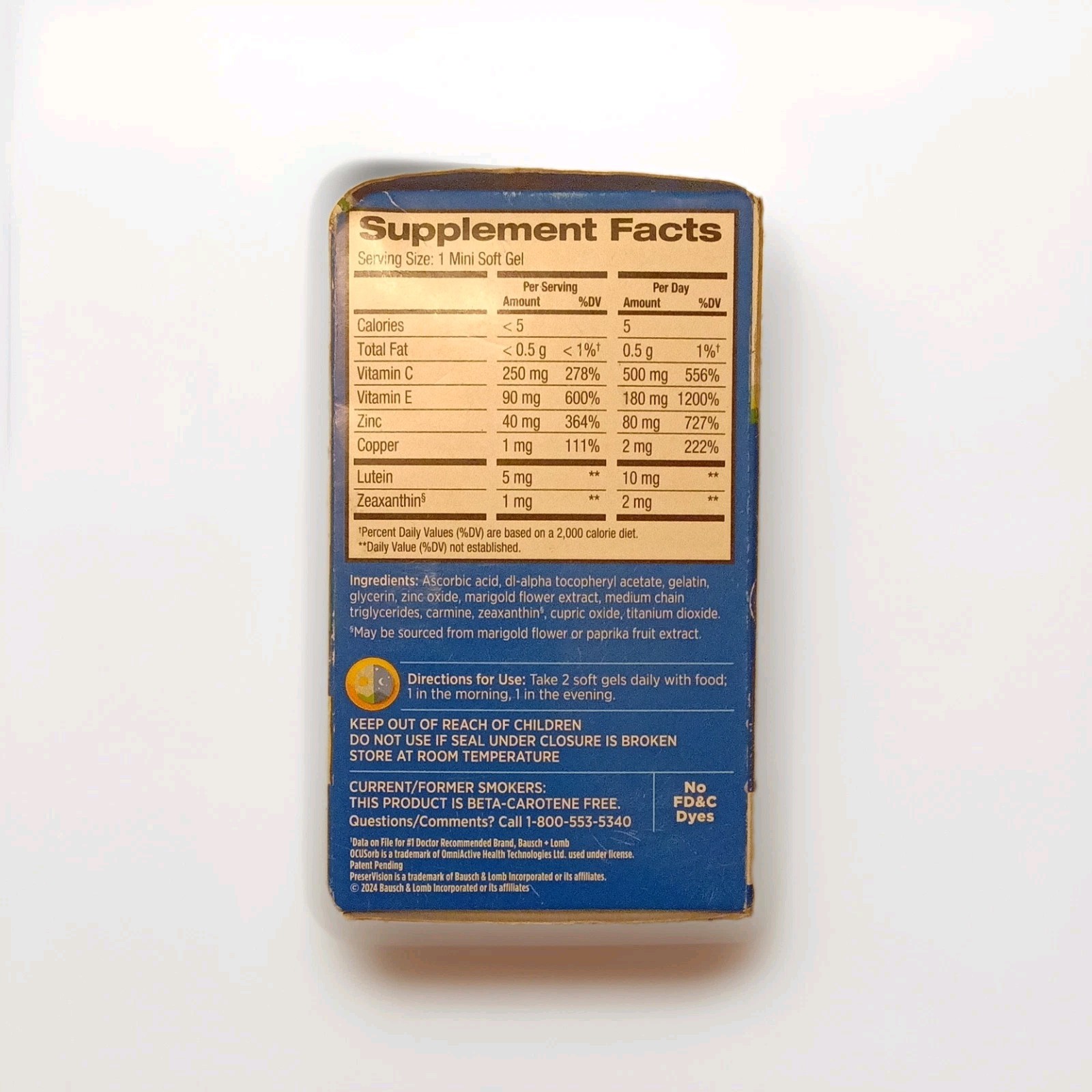 Bausch + Lomb PreserVision AREDS 2 Beta-Carotene Free 120 Mini Softgels