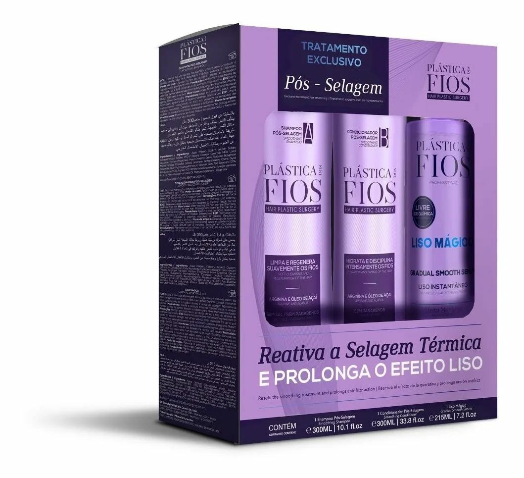 Cadiveu Plastica dos Fios Kit Liso Magico Shampoo Cond Post Sealing Pos Selagem