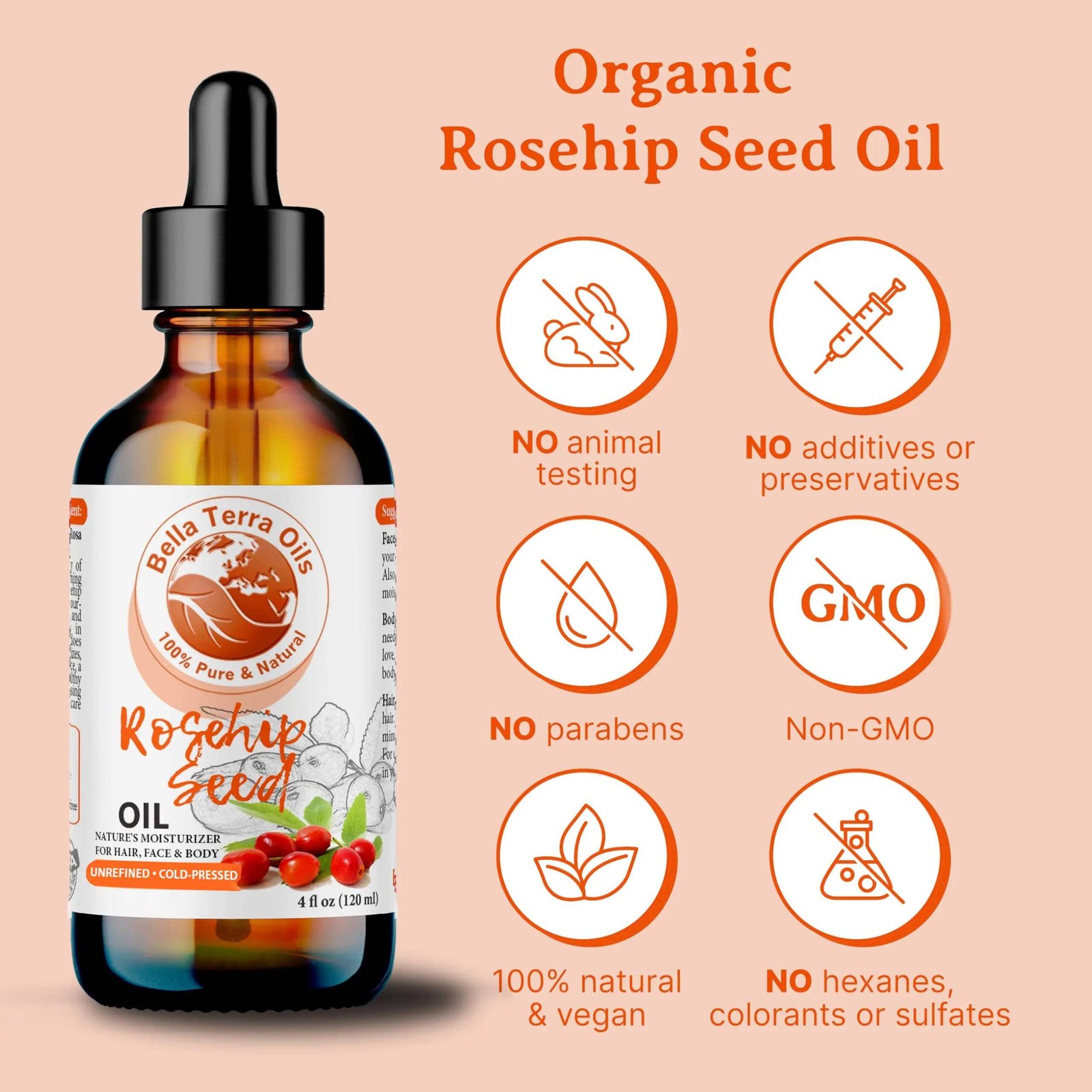 Rosehip Seed Oil: Cold-Pressed, Pure, Ideal for Skin Regeneration and Care