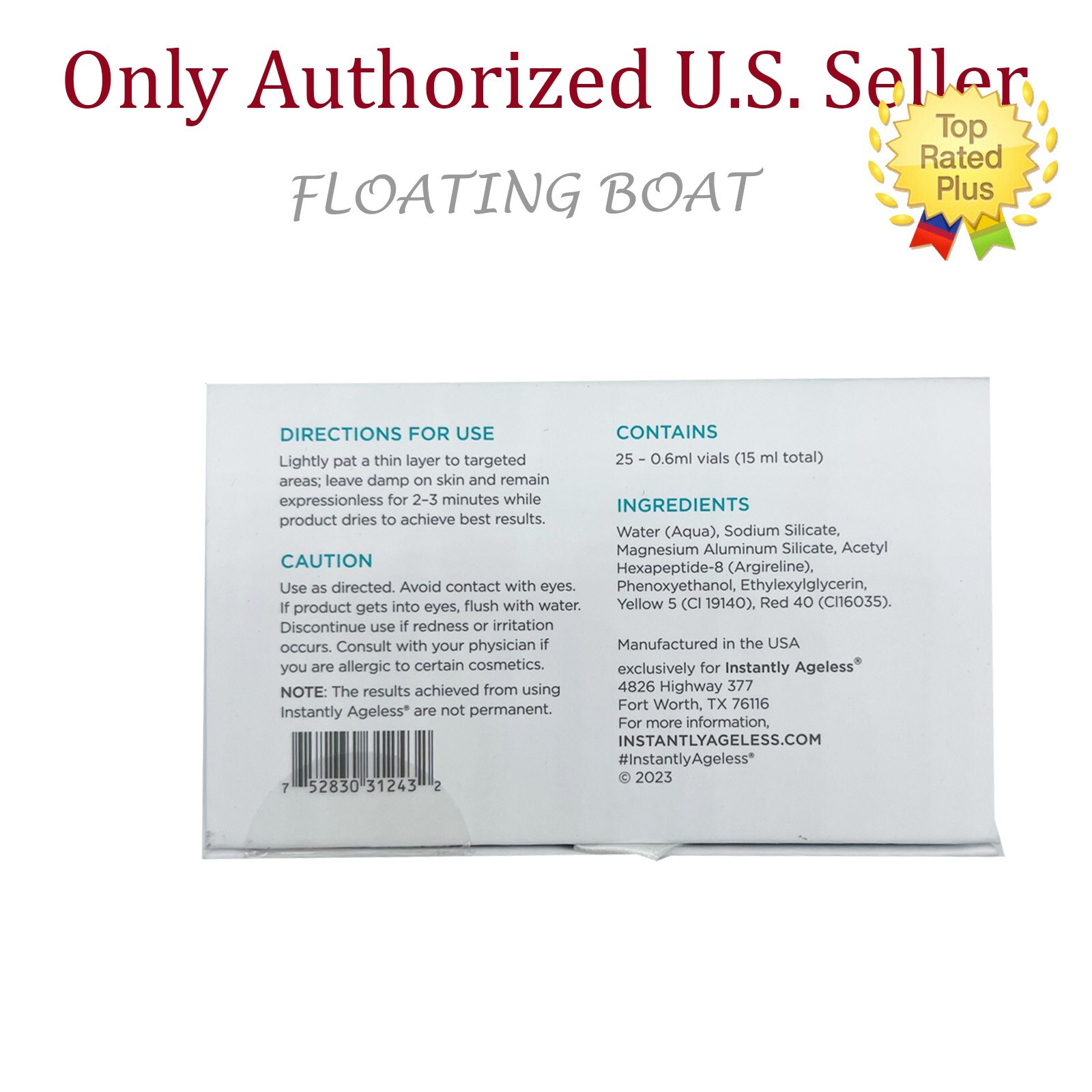 2 Box Authentic Instantly Ageless Face lift, 50 Vials, Exp 05/2026 + GIFTS