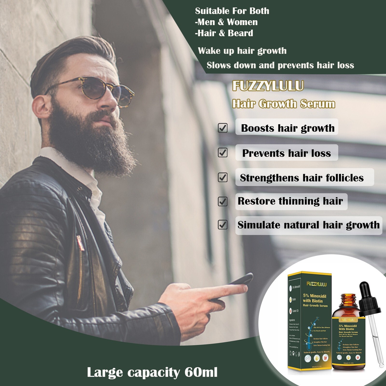 60ML 5% Minoxidil Hair Growth Oil, Hair Serum for Healthier Thicker Hair