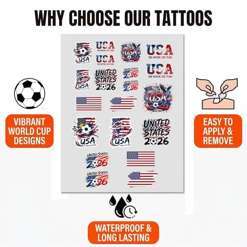 22 Pcs 2026 World Cup Tattoos Temporary Soccer Party Favors World United States