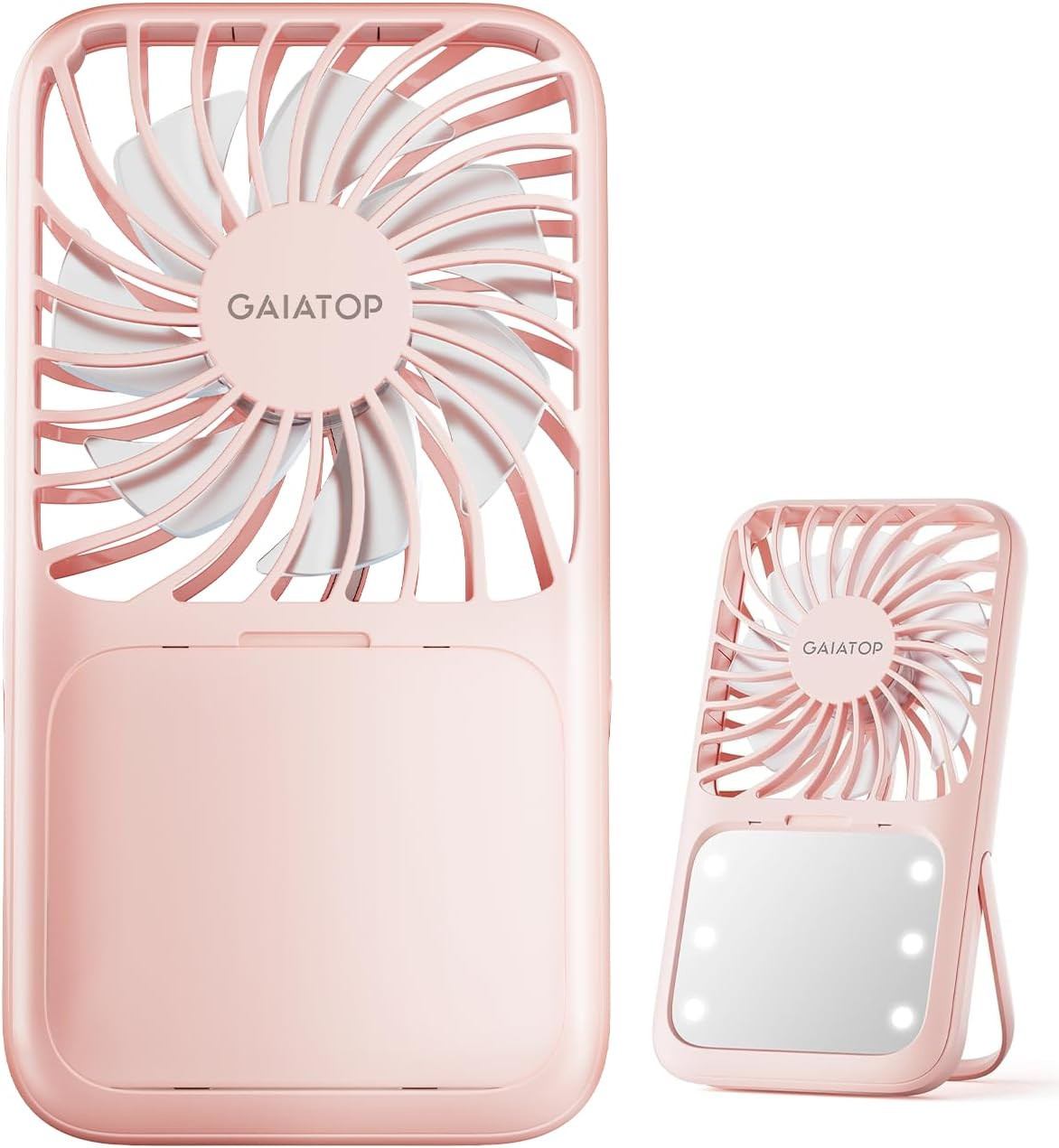 Portable Handheld Fan with LED Mirror and Rechargeable Battery