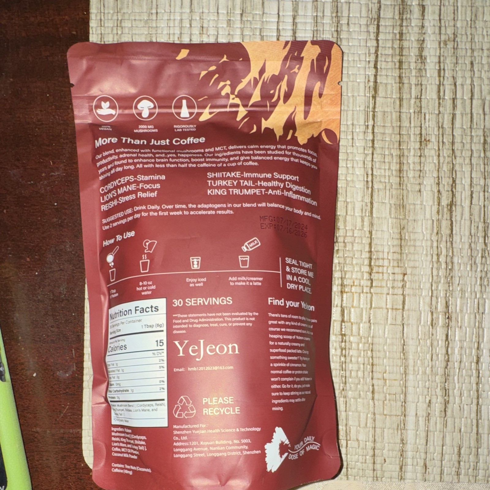 YeJeon Mushroom Coffee 30 servings 180g