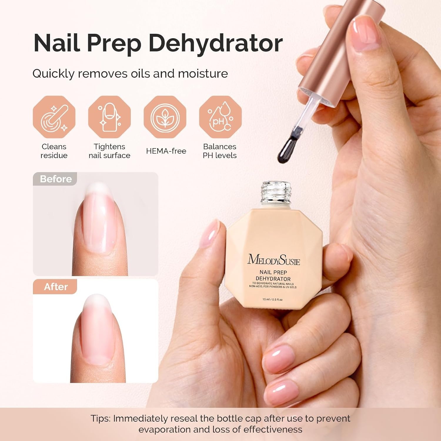 15Ml Nail Dehydrator HEMA Free Professional Nail Prep for Press On,Acrylic Gel P