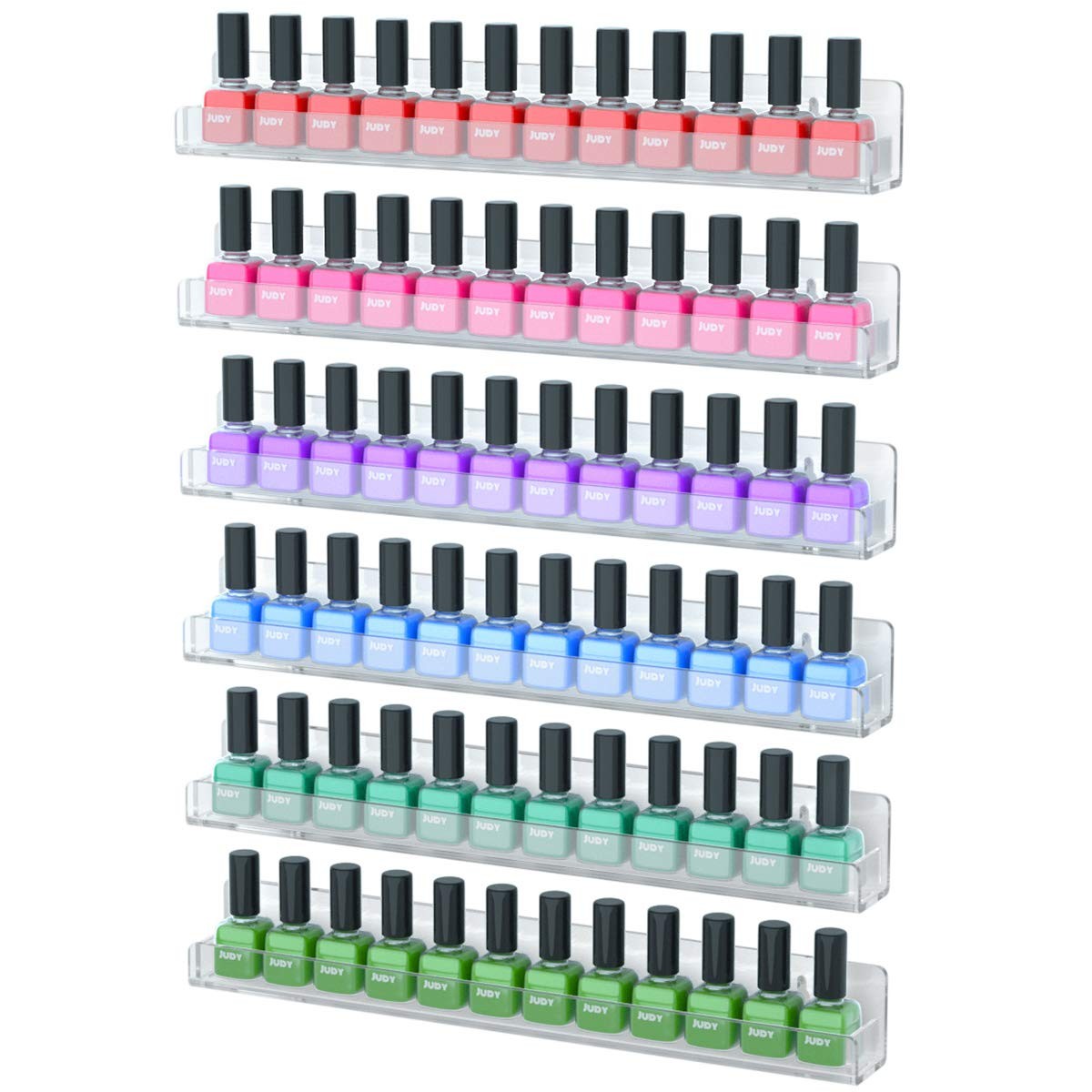 6 Pack Nail Polish Rack Wall Mounted Shelf with Removable Anti-Slip End Inser…