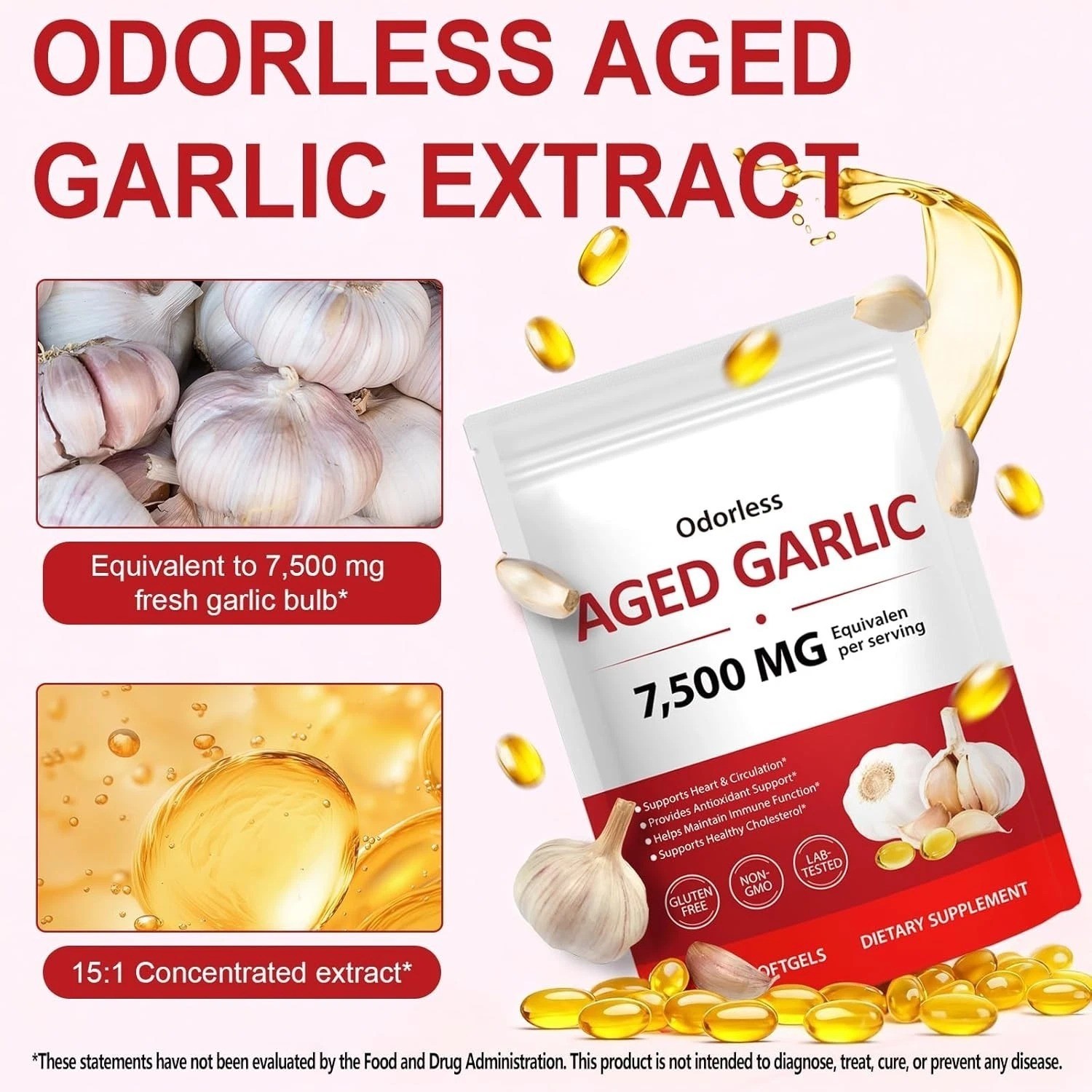 Odorless Garlic 7500Mg per Servings, 300 Softgels | 2 Years Aged Garlic Extra..