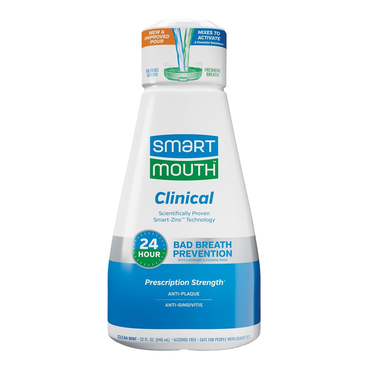 SmartMouth Clinical Zinc Activated Mouthwash Anti-Plaque Gingivitis 32 fl oz Min