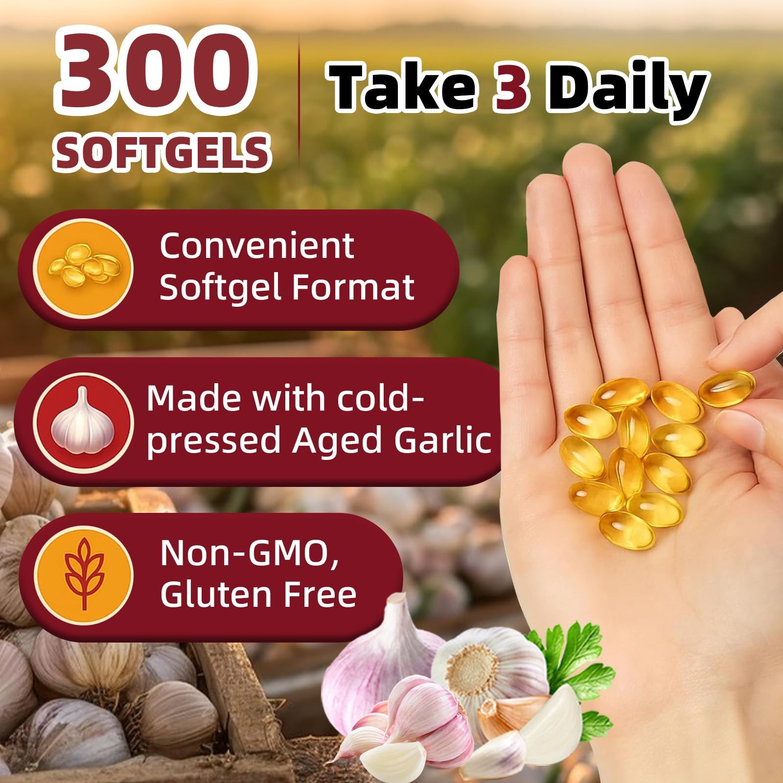 Aged Garlic Extract – 2 Years Odorless 4-in-1 Fermented Garlic Supplements wi…