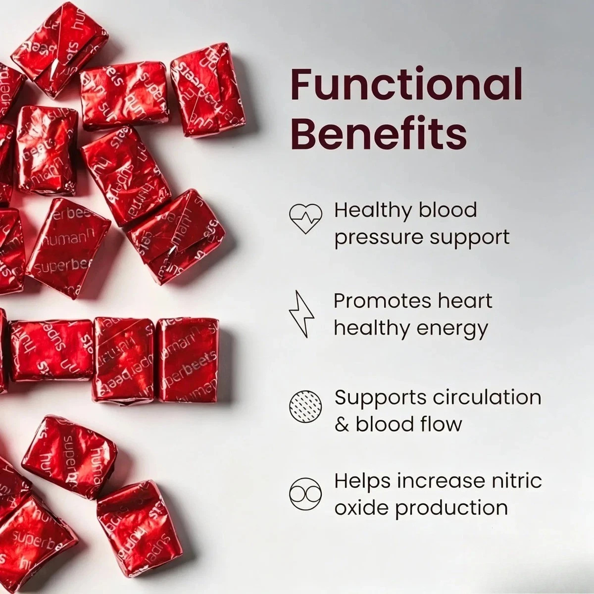 Humann SuperBeets Heart Chews: Nitric Oxide & Blood Pressure Support, 60 Count