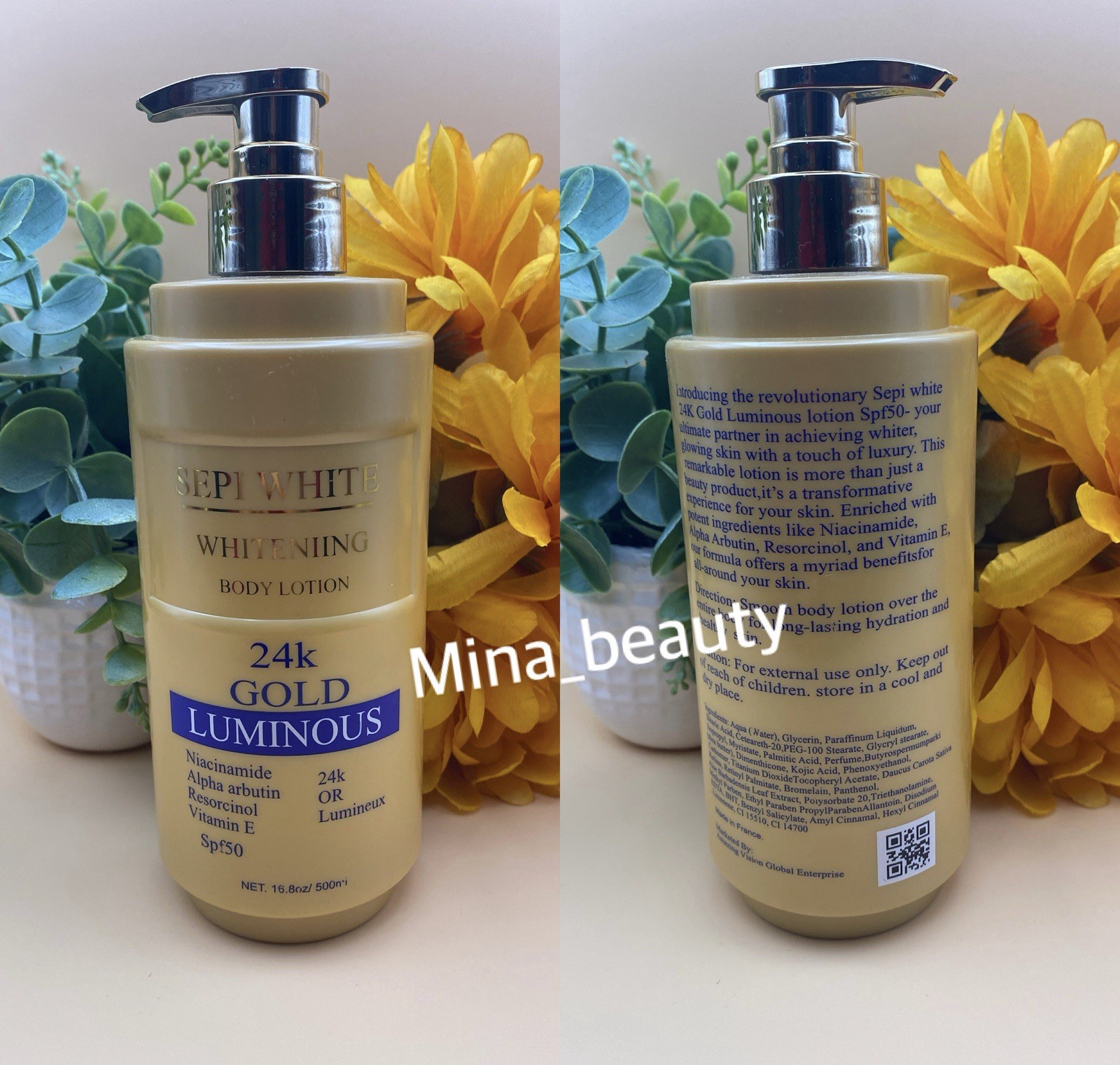 SEPI WHITE 24k Gold Luminous Whitening Body Lotion SPF 50, 16.8 oz