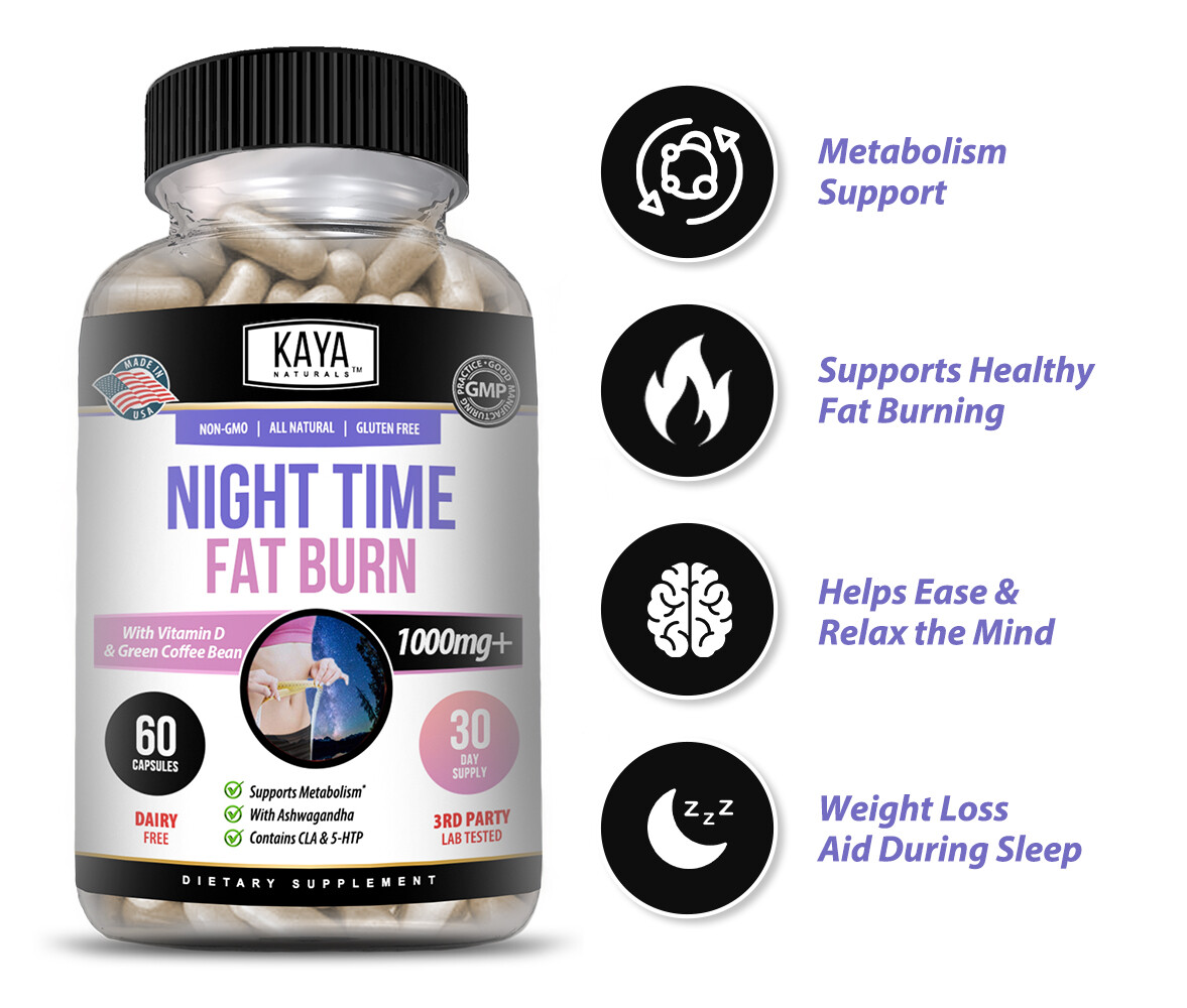Night Time Fat Burn Supplement 60ct, Metabolism Support, Healthy Weight Loss