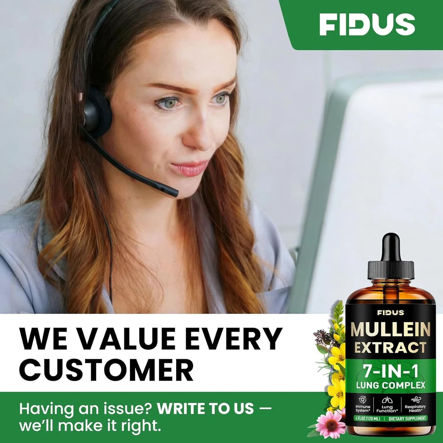 Fidus Mullein Drops 7-Herb Lung & Lymphatic Support Respiratory Detox 4 Fl Oz