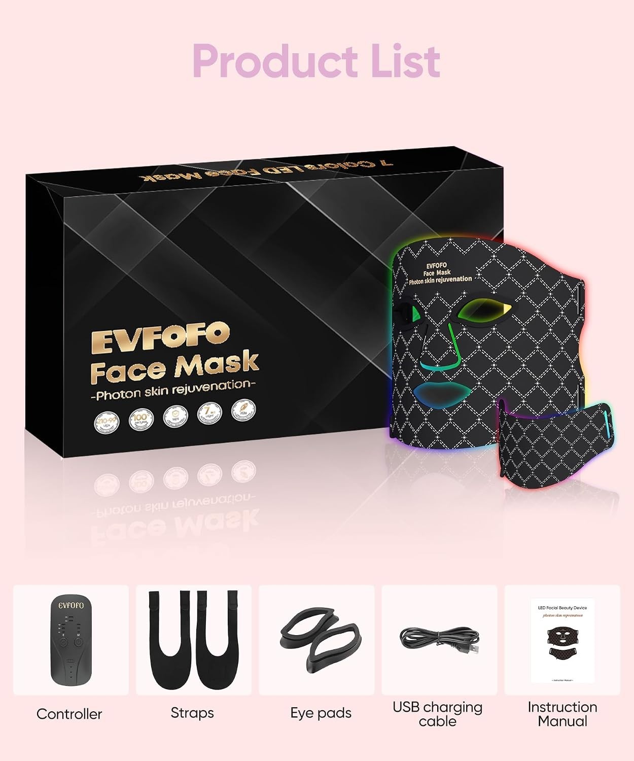 Red Light Therapy Mask LED Photon Face Neck Anti Aging Skincare Device NEW
