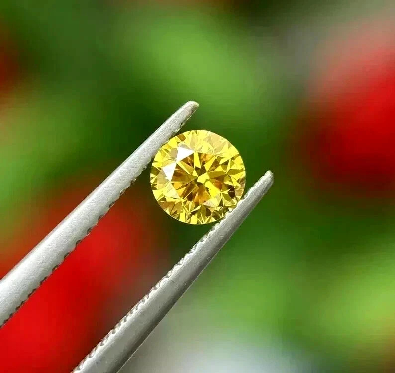 Loose 2 Ct Round Cut Lab Grown CVD Diamond Natural Yellow Color VVS1 Certified
