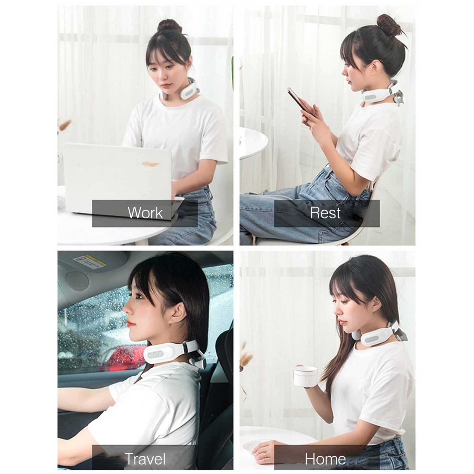 Cervical Massager 16 Modes USB Smart Pulse Heating 4 Head Neck Massager for Neck