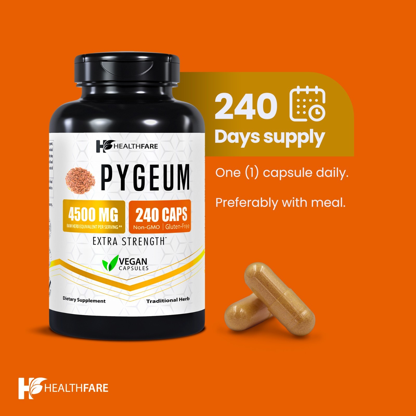 Pygeum Bark Extract Supplement 4500mg | 240 Capsules Prostate Health HEALTHFARE