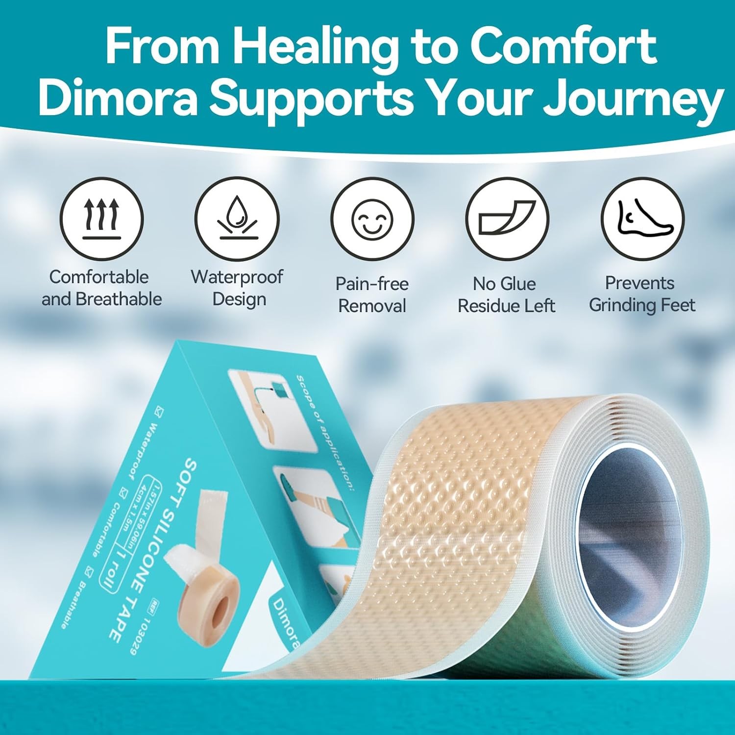 Dimora Silicone Medical Tape Hypoallergenic Easy Tear Surgical Tape 1.6in x 59in