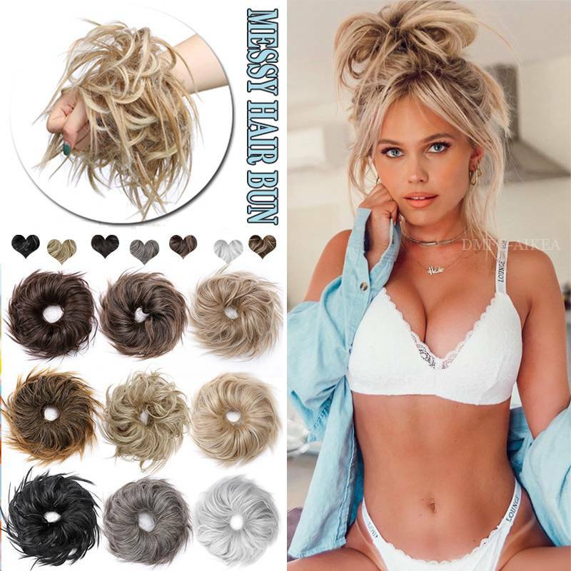 Curly Messy Bun Hair Piece Scrunchie Updo Cover Hair Extensions Real As Human US