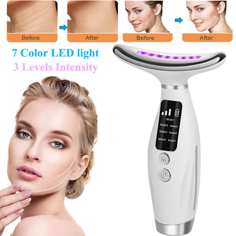 US 7 in 1 Facial Massager LED Light Therapy Face Neck Lift Anti-Wrinkle Device