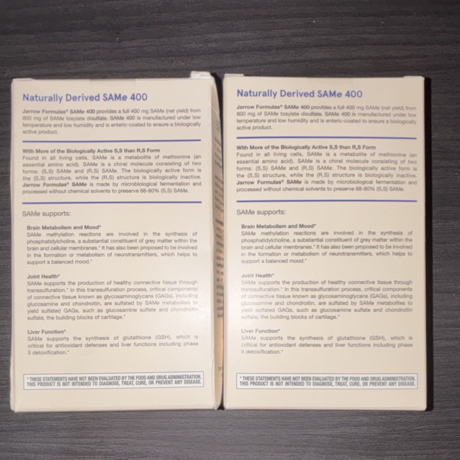 2 Pack of Jarrow Formulas SAMe 400 EXP 01/2027 Extra Strength 400mg 60 Tabs