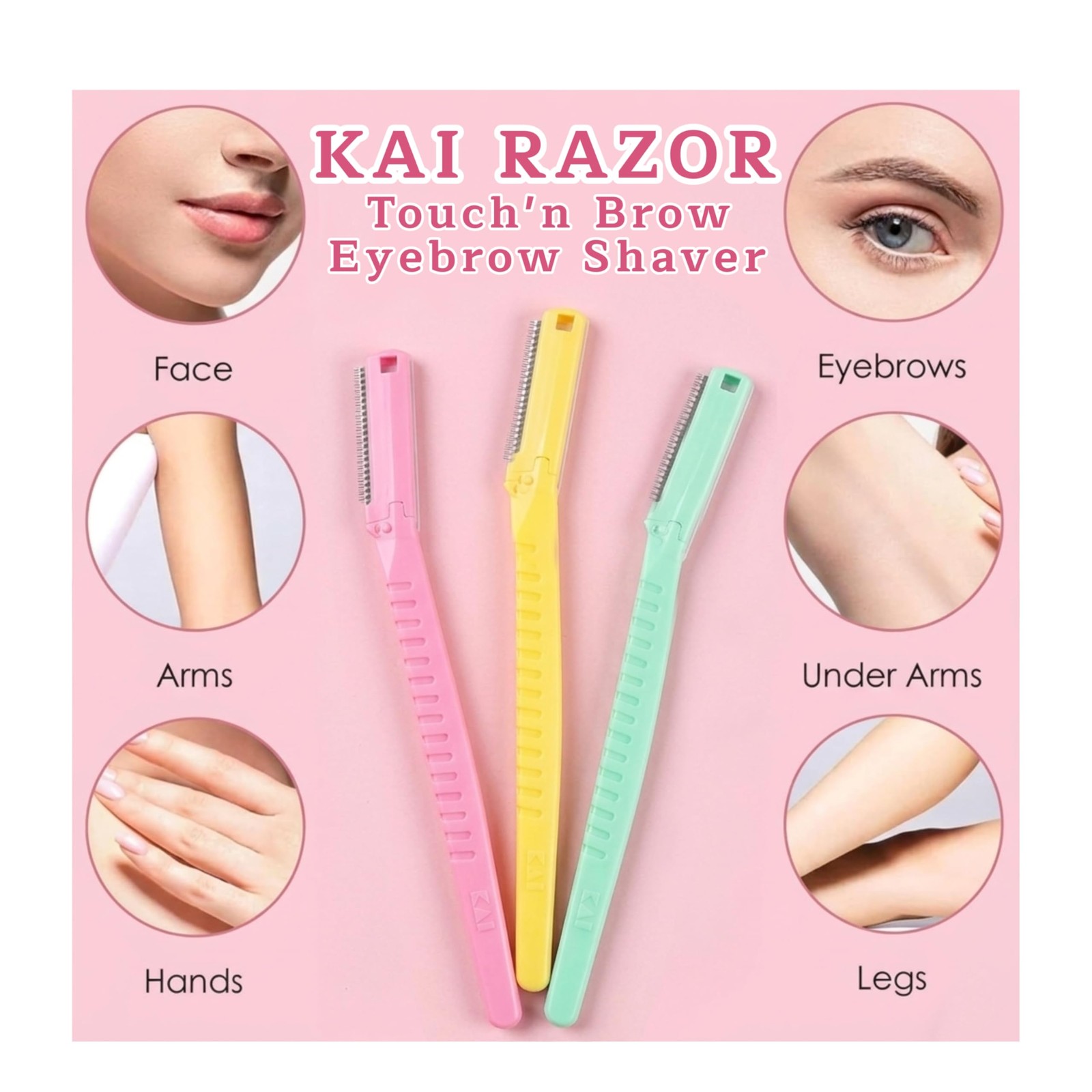 K-Munchies Kai Touch n Brow Eyebrow 3 Count (Pack of 3), Green, Yellow, Pink