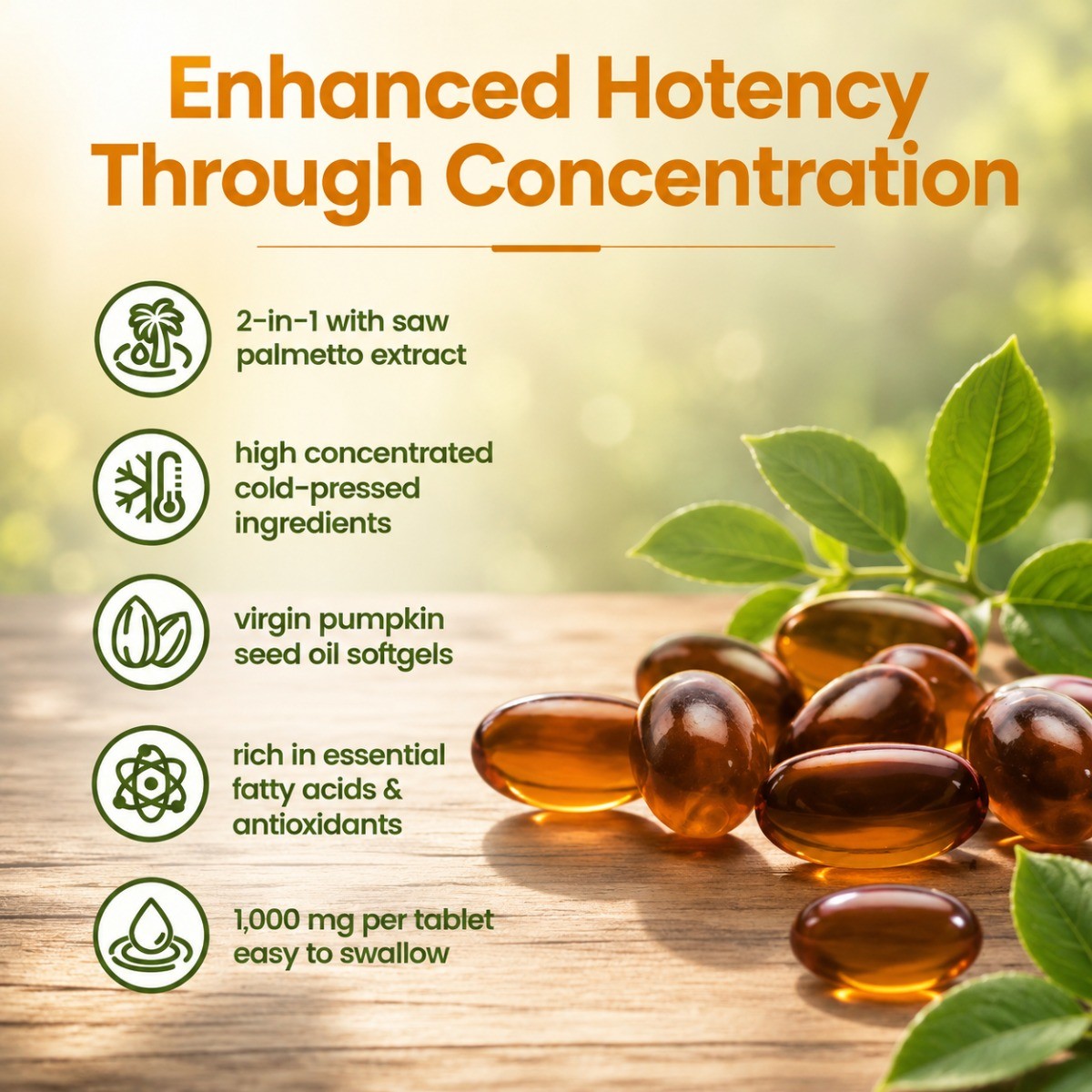 Cold-Pressed Pumpkin Seed Oil Softgels,Reduce Hair Loss &Support Prostate Health