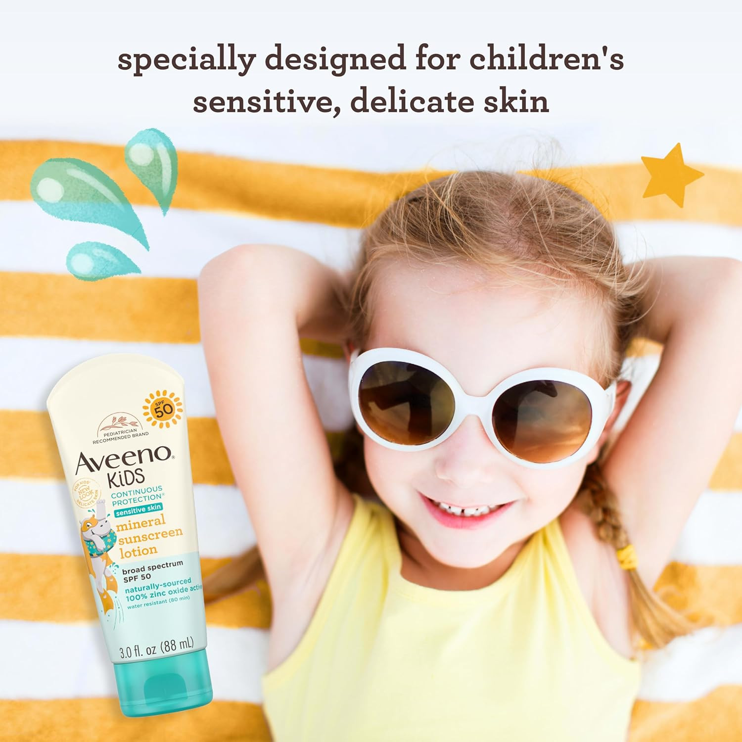 Aveeno Kids Continuous Protection Zinc Oxide Broad Spectrum Sunscreen Lotion for