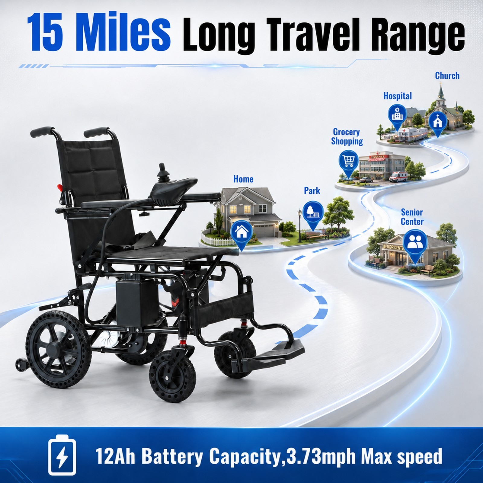 Lightweight Folding All Terrain Electric Wheelchair 500W Power For All Ages