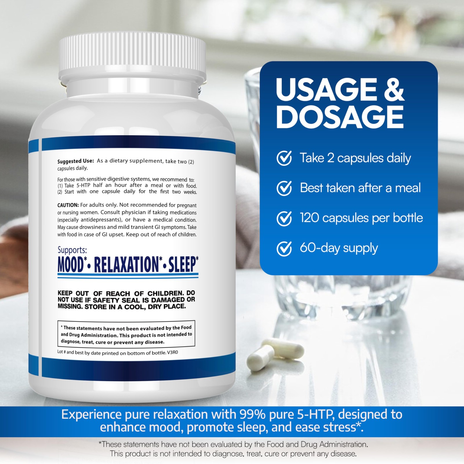5-HTP 200 MG Per Serving Plus Calcium for Mood, Sleep – 120 Count (Pack of 1)
